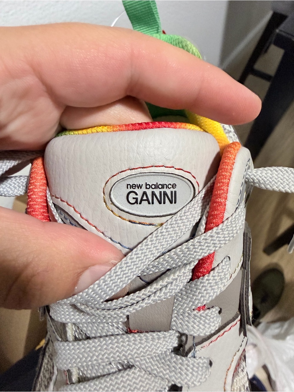 New Balance x ganni 2002R Light Gray with Green Accents - Picture 3 of 8